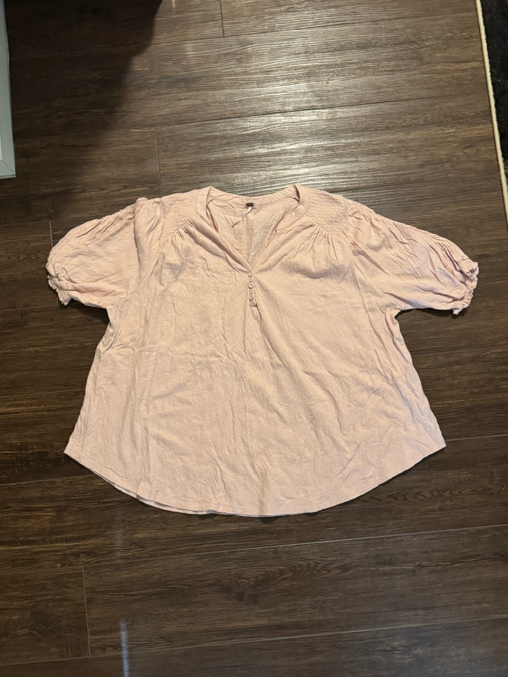 Free People Blush Pink Button-Up Puff Sleeve Blouse